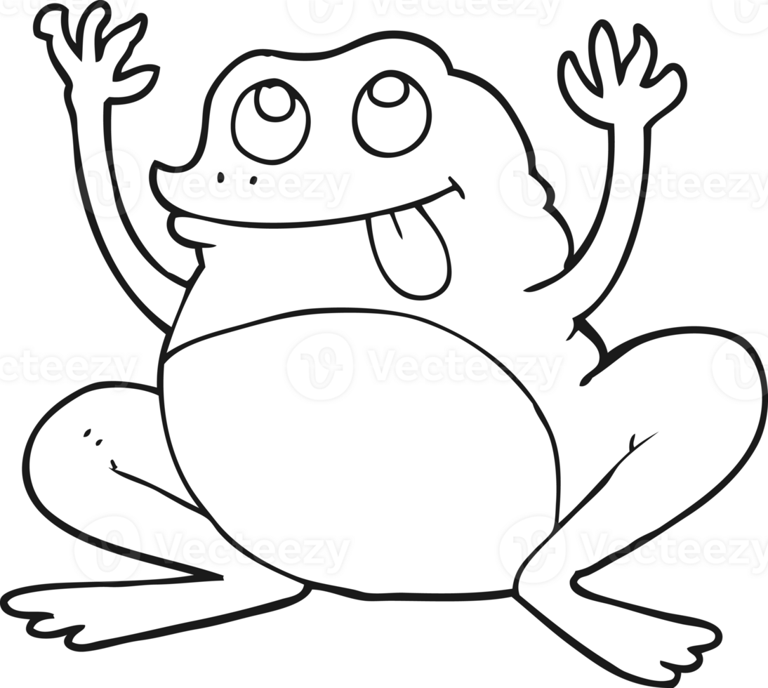 funny  hand drawn black and white cartoon frog png