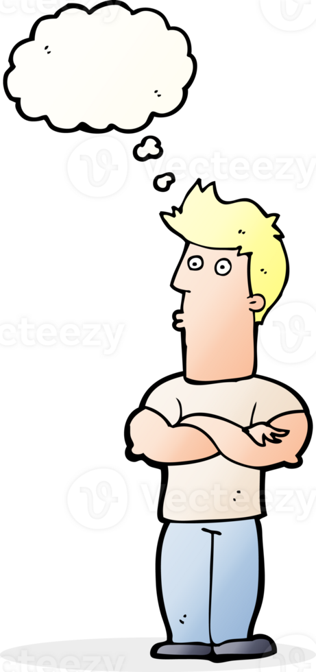cartoon man with folded arms with thought bubble png