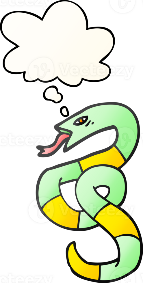 cartoon snake with thought bubble in smooth gradient style png