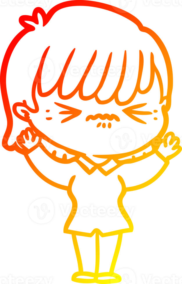 warm gradient line drawing of a annoyed cartoon girl png