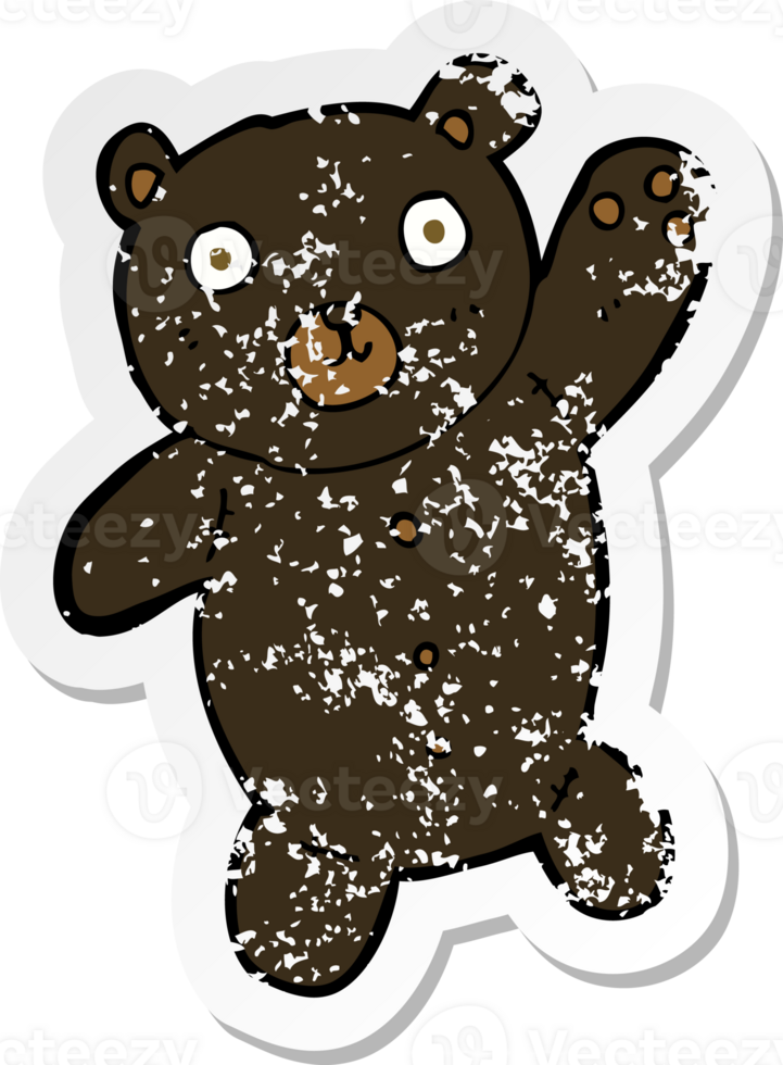 retro distressed sticker of a cartoon cute black teddy bear png