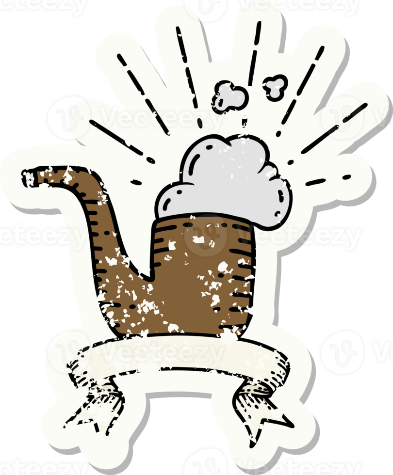worn old sticker of a tattoo style smoking pipe png