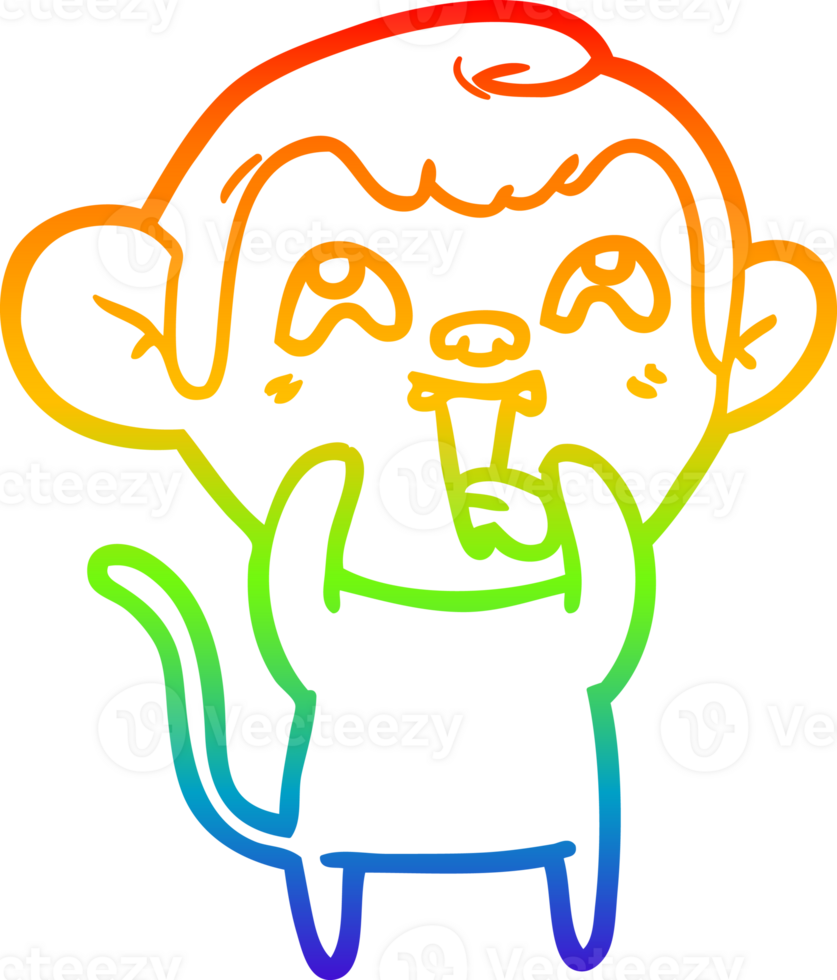 rainbow gradient line drawing of a crazy cartoon monkey png
