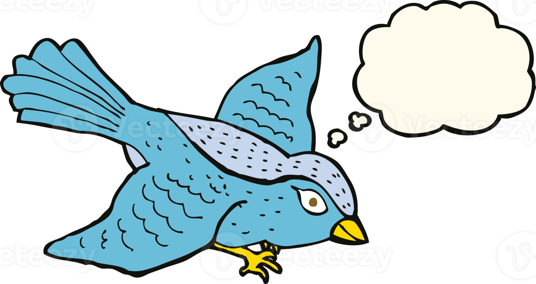 cartoon flying bird with thought bubble png