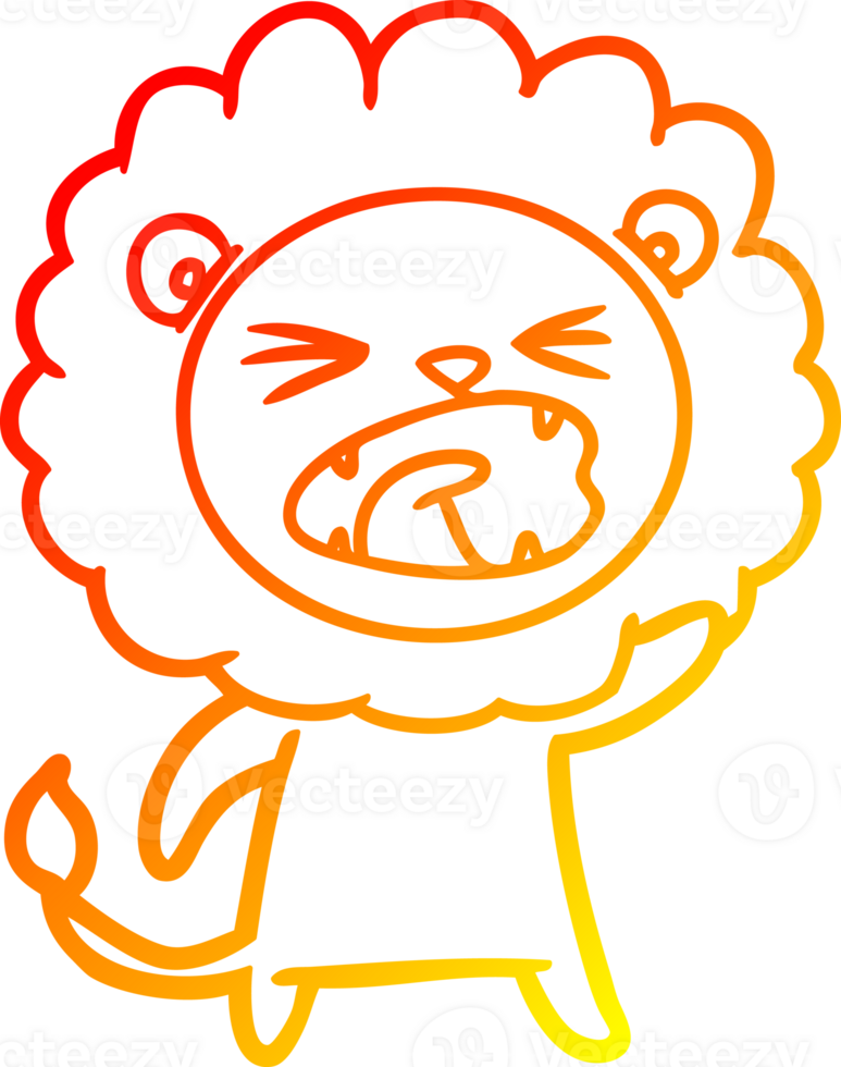 warm gradient line drawing of a cartoon angry lion png