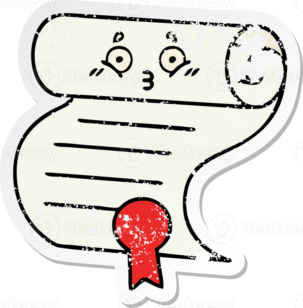 distressed sticker of a cute cartoon contract png