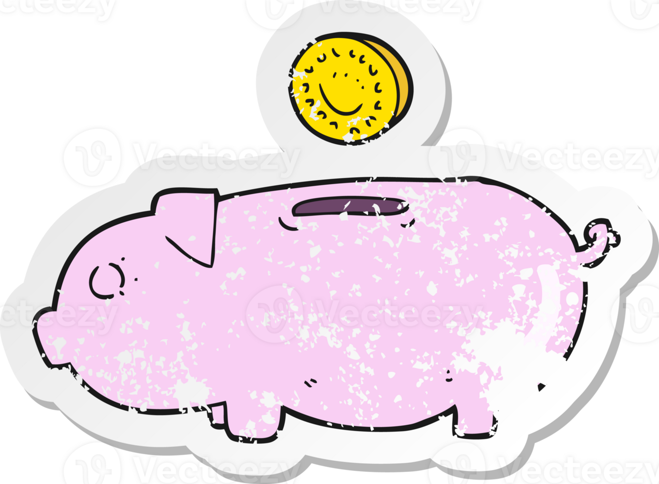 retro distressed sticker of a cartoon piggy bank png