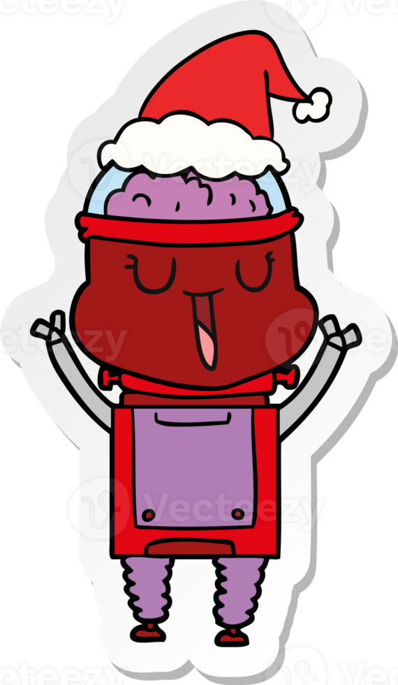 pegatina feliz caricatura de un robot con gorro de Papá Noel png