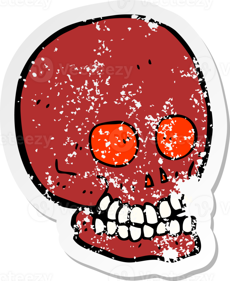 retro distressed sticker of a cartoon skull png