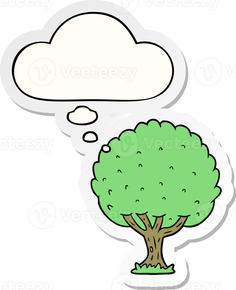 cartoon tree and thought bubble as a printed sticker png