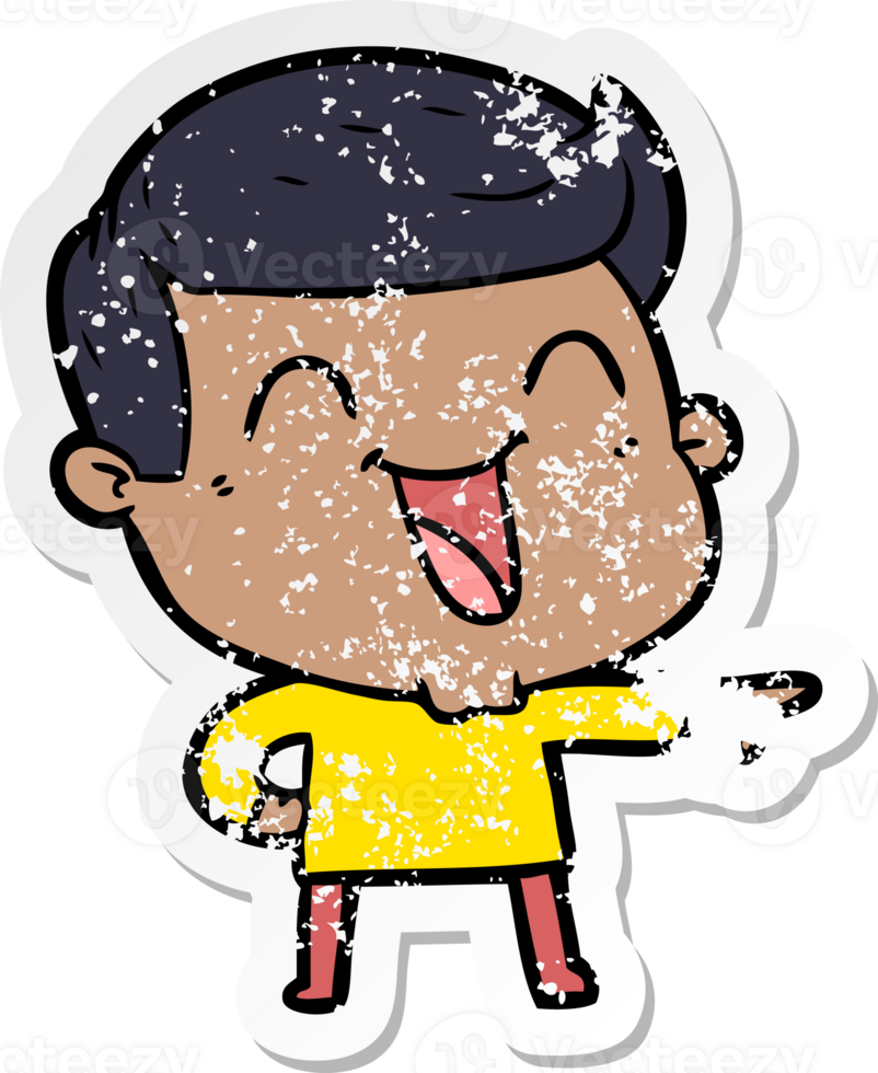 distressed sticker of a cartoon man laughing png