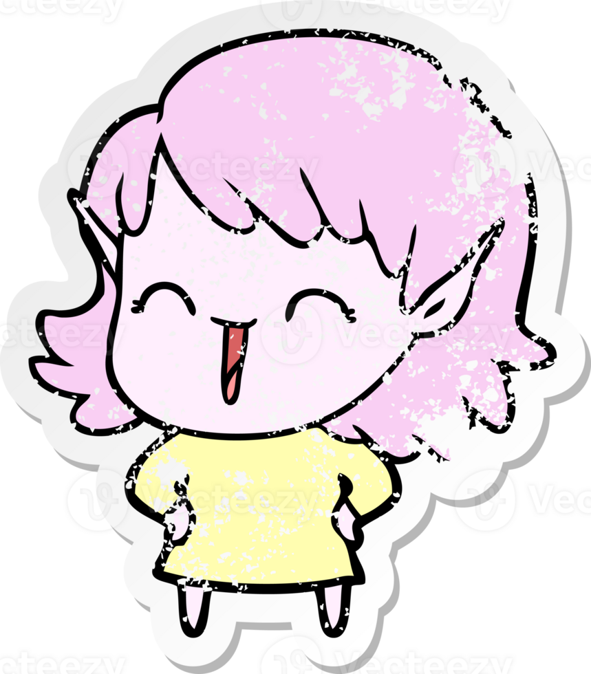 distressed sticker of a cartoon elf girl png