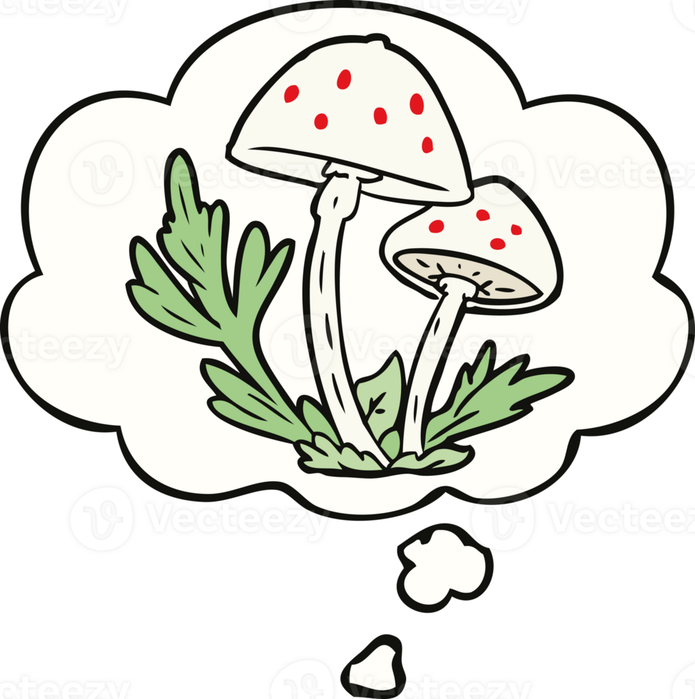 cartoon mushrooms and thought bubble png