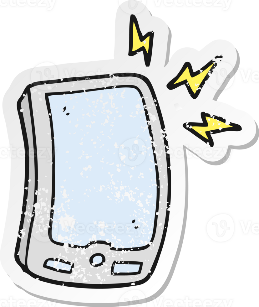 pegatina retro angustiada de un teléfono móvil de dibujos animados png