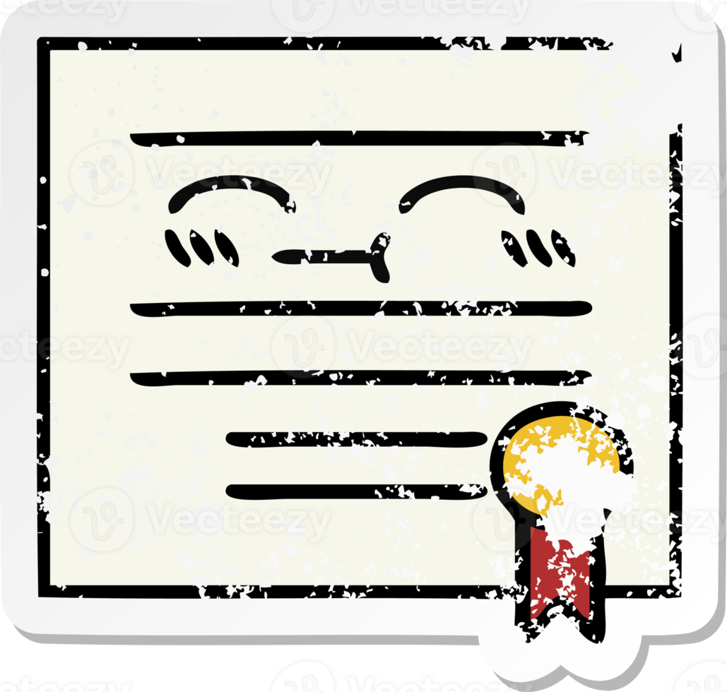 distressed sticker of a cute cartoon graduation diploma png
