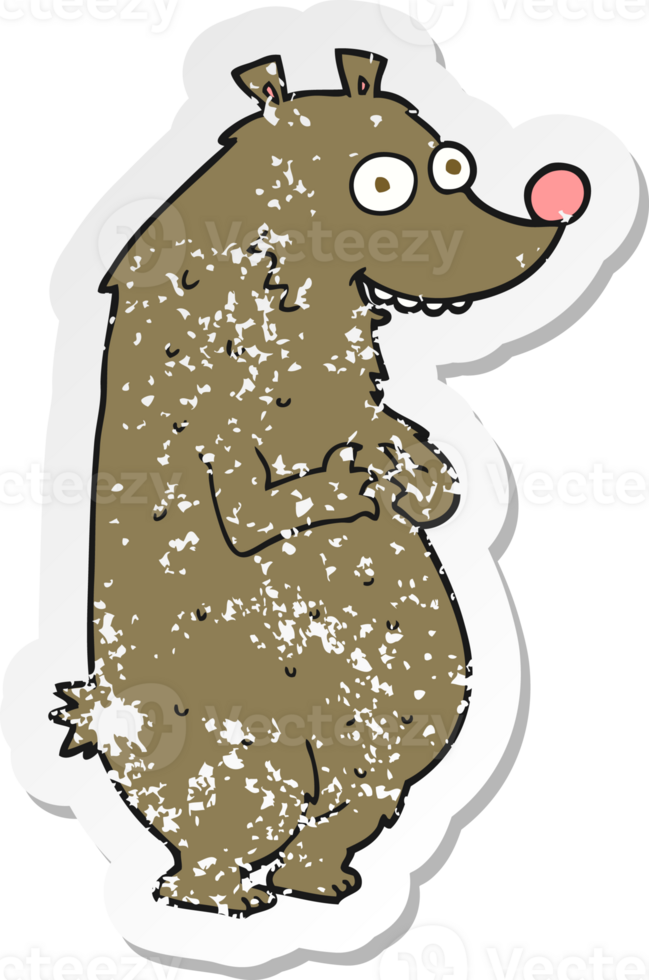 retro distressed sticker of a cartoon bear png