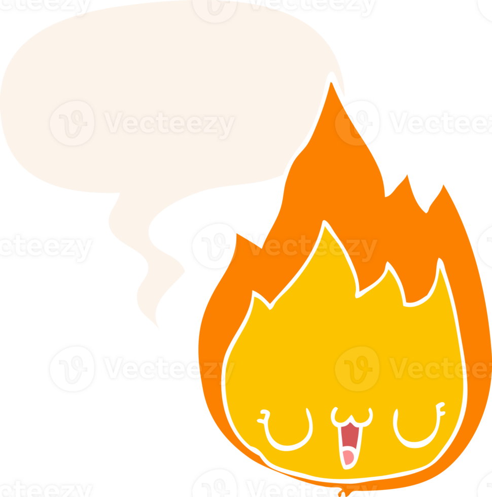 cartoon flame and face and speech bubble in retro style png