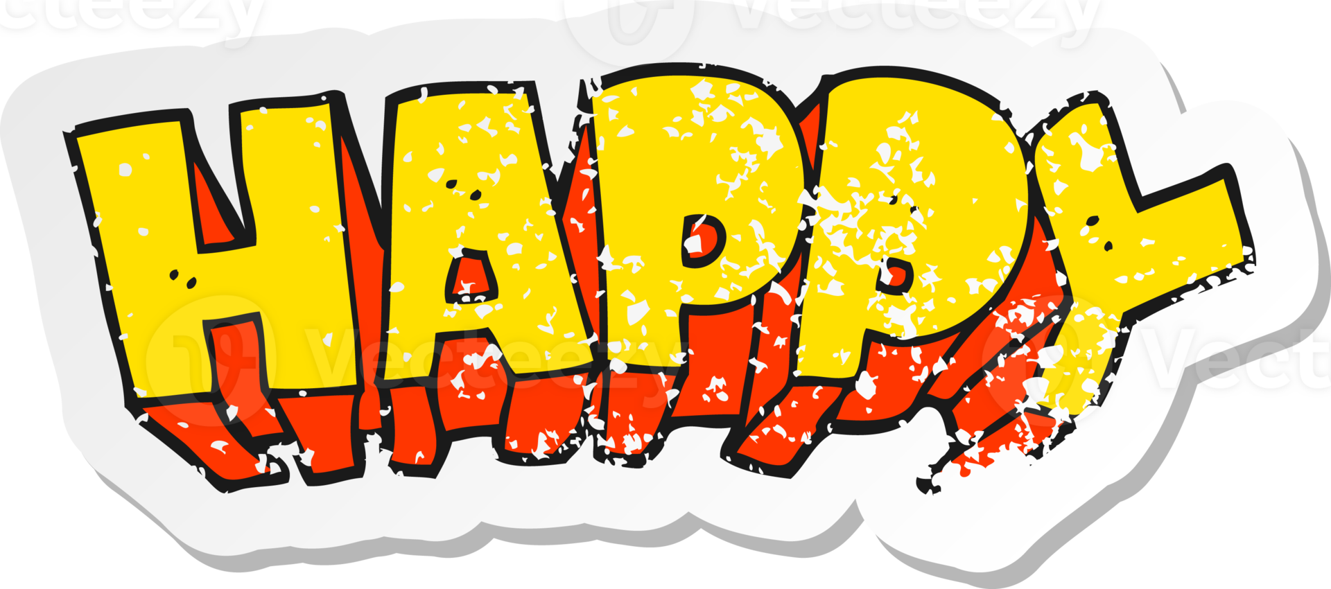 retro distressed sticker of a cartoon word happy png