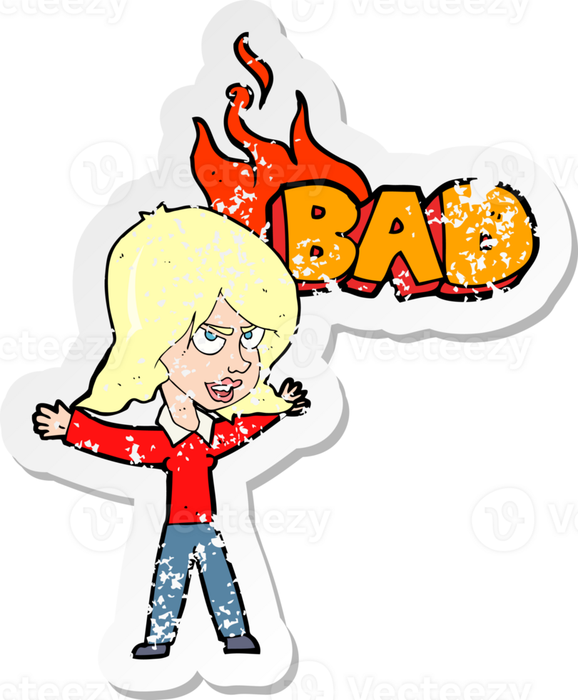 retro distressed sticker of a cartoon bad woman png