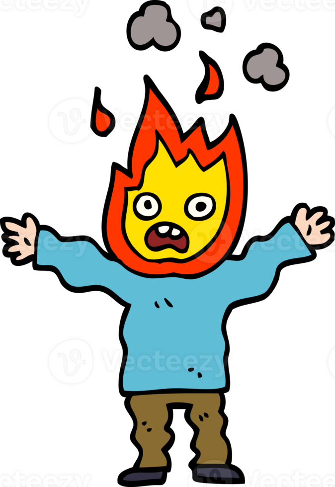 cartoon doodle man with head on fire png