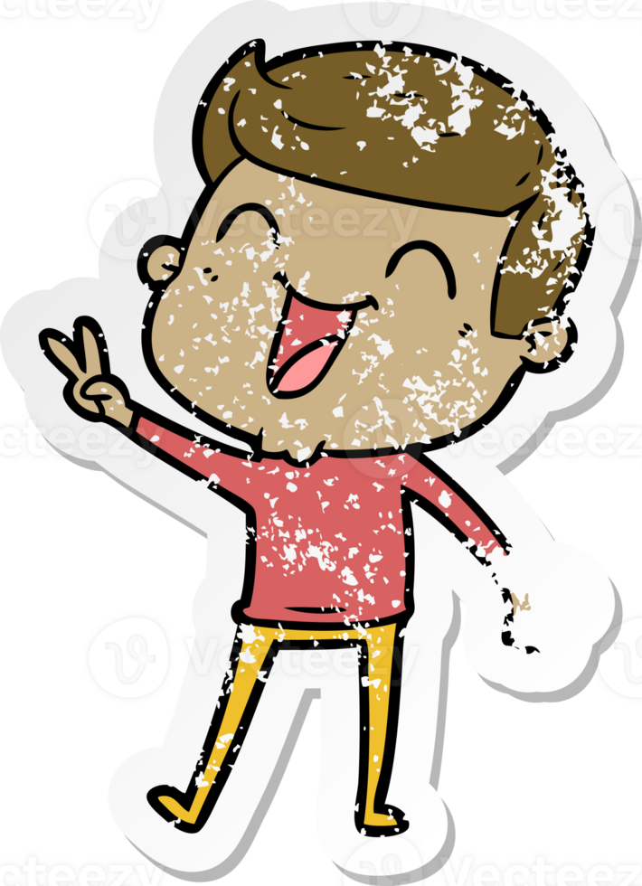 distressed sticker of a cartoon man laughing png