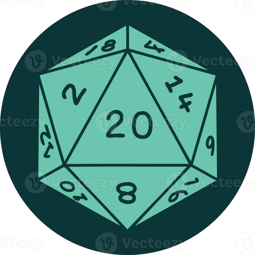 tattoo style icon of a d20 dice png