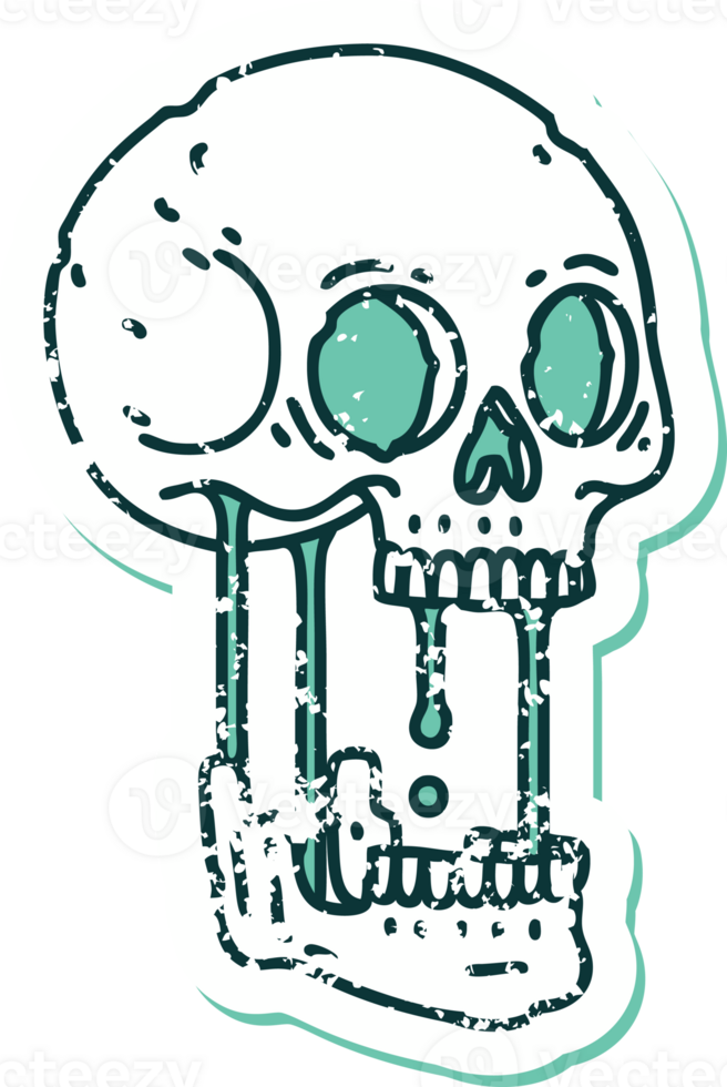 distressed sticker tattoo style icon of a skull png