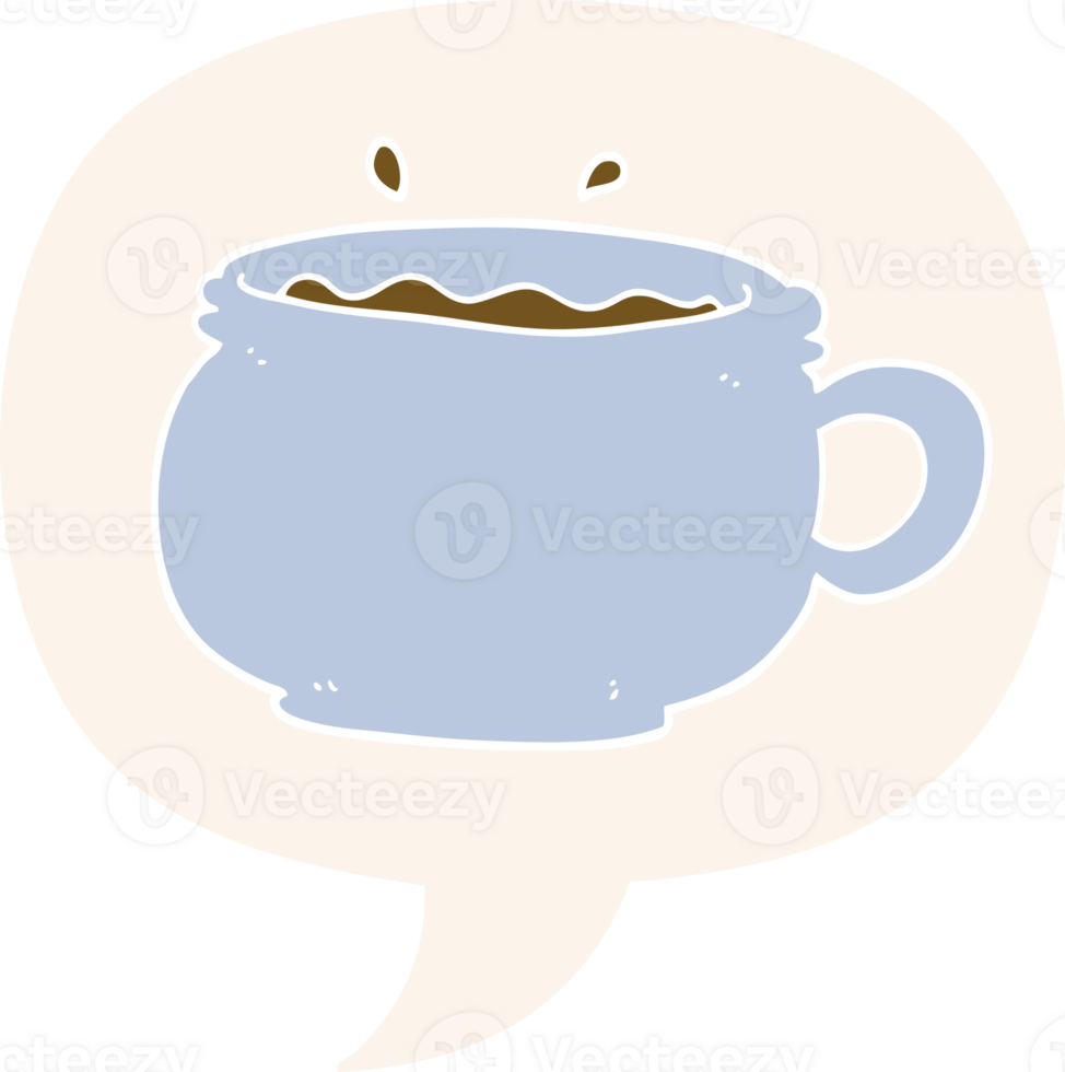 cartoon hot cup of coffee and speech bubble in retro style png