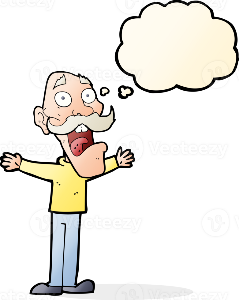 cartoon stressed old man with thought bubble png