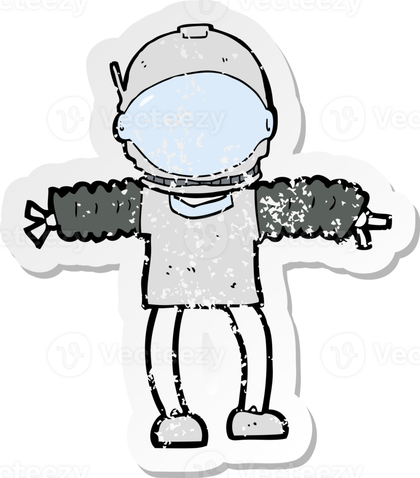 retro distressed sticker of a cartoon astronaut png