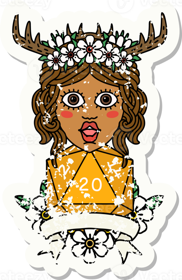 human druid with natural 20 dice roll illustration png