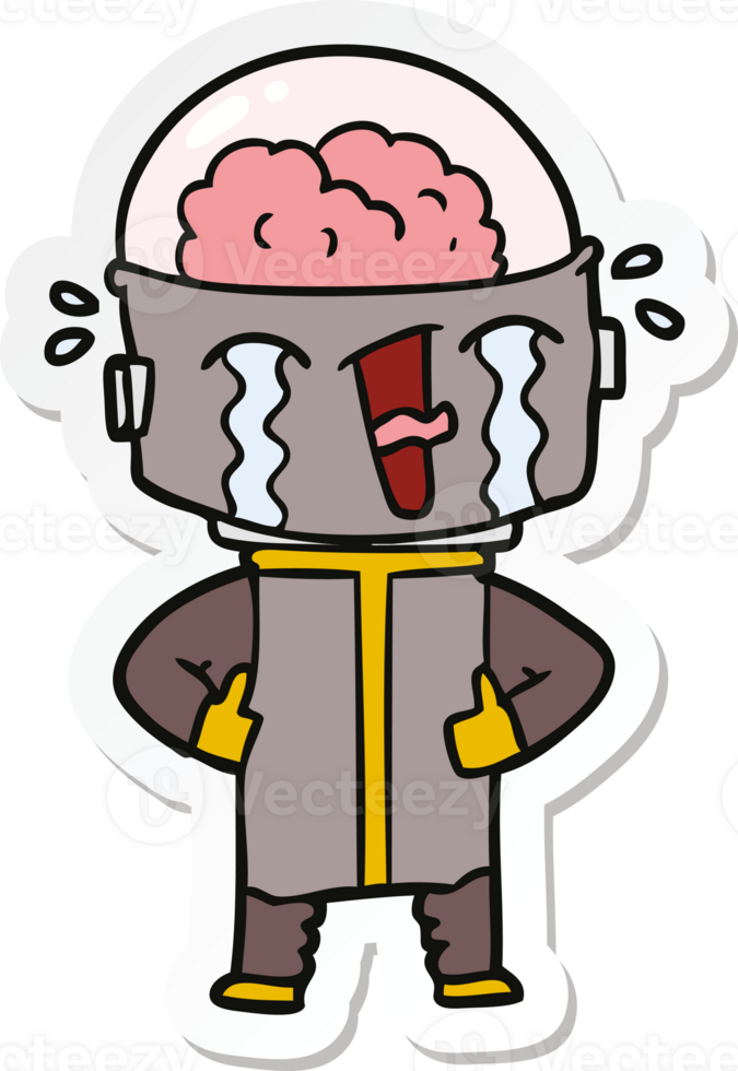 sticker of a cartoon crying robot png