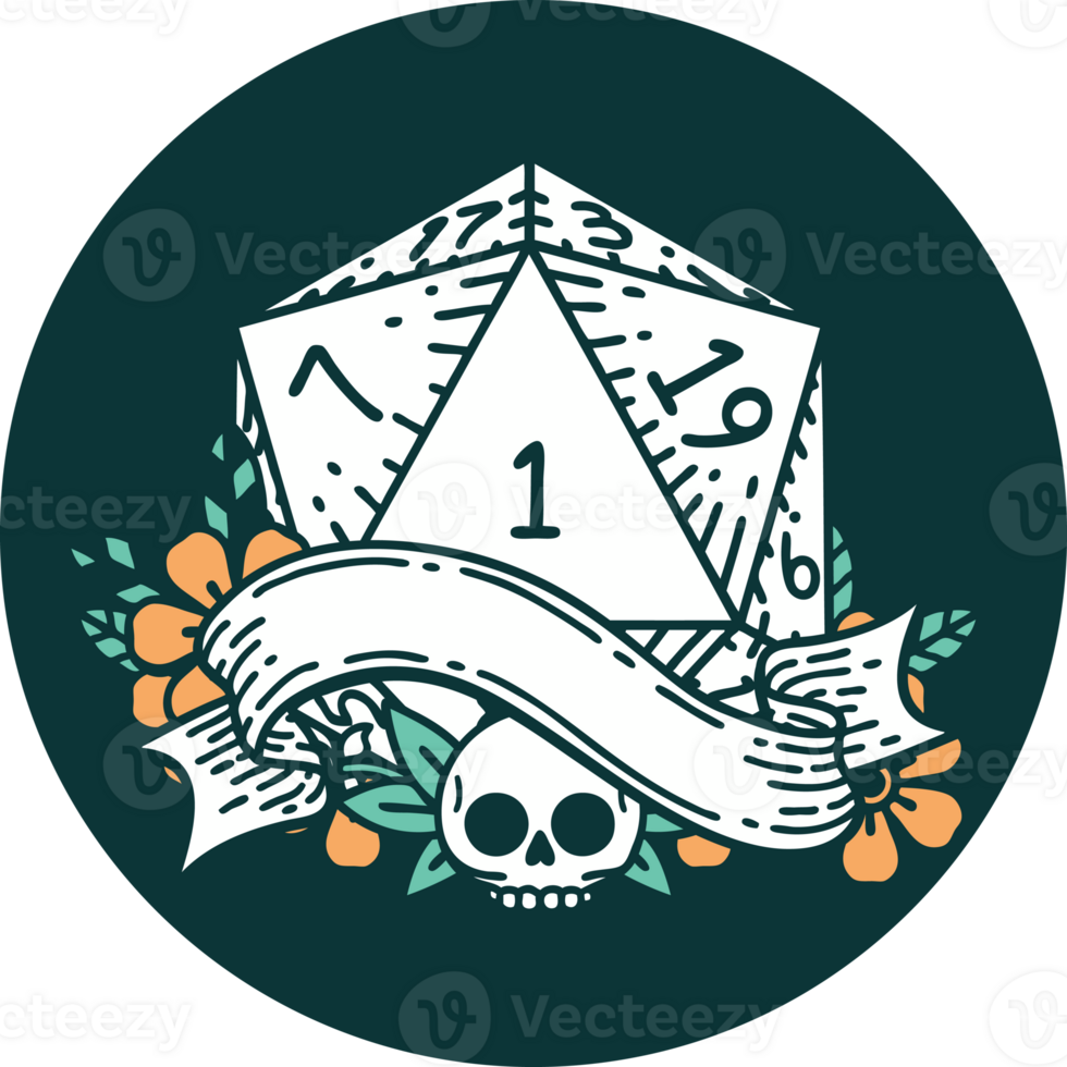 natural one d20 dice roll icon png