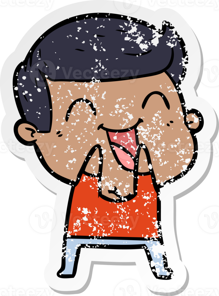 distressed sticker of a cartoon man laughing png