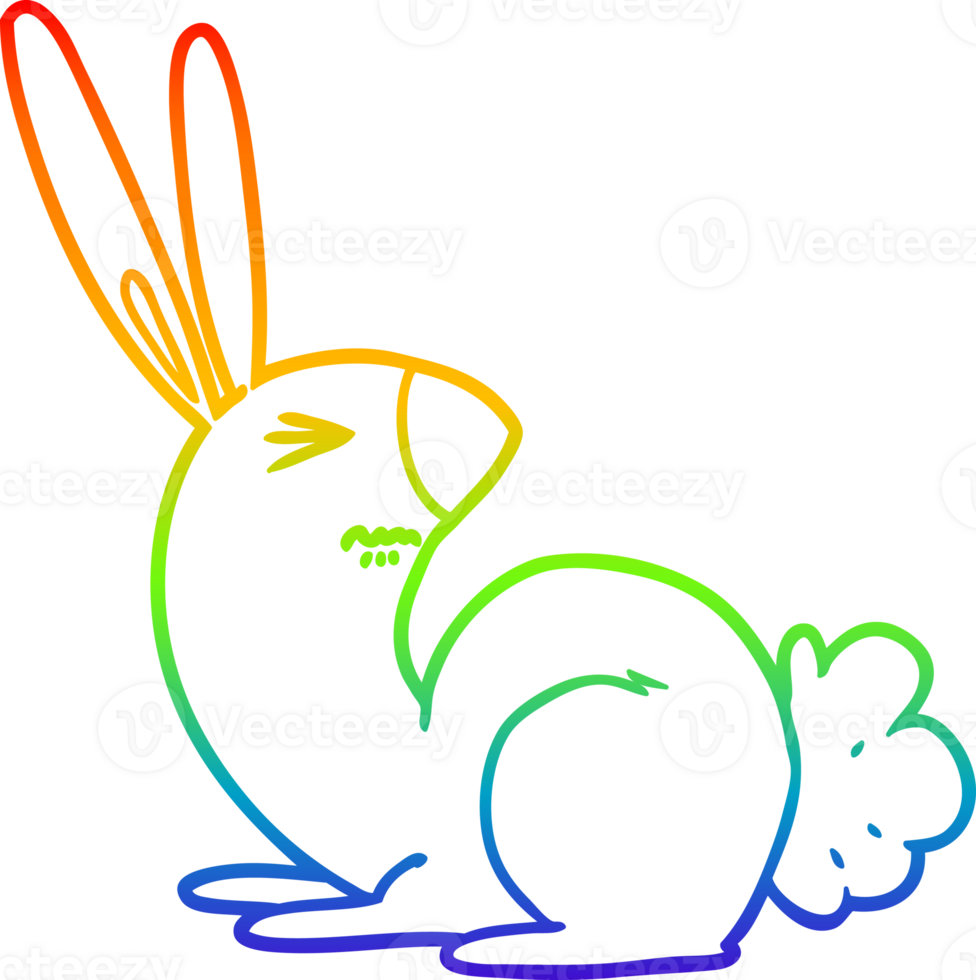 rainbow gradient line drawing cartoon annoyed rabbit png