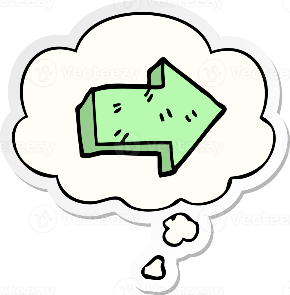 cartoon pointing arrow and thought bubble as a printed sticker png