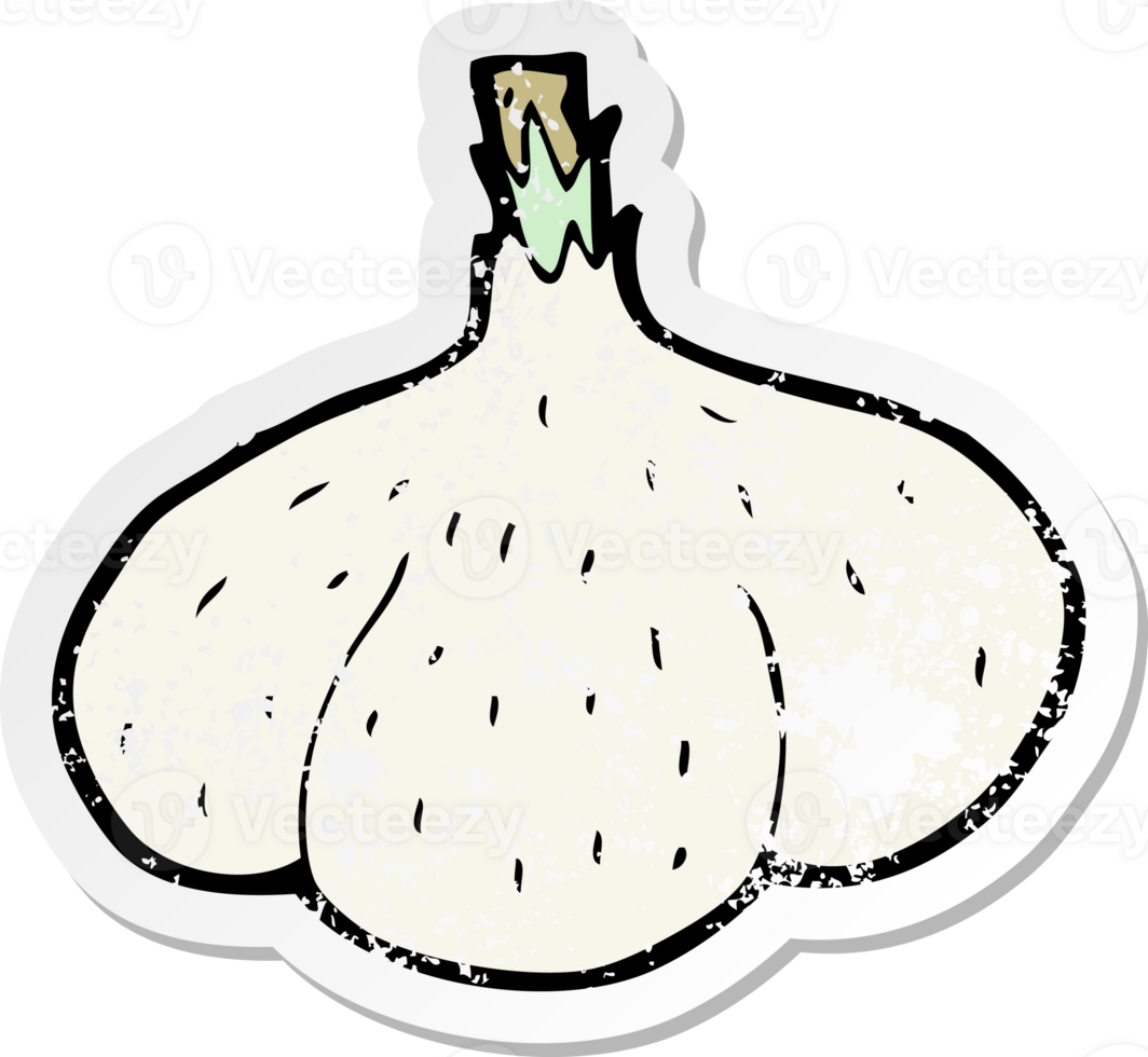 retro distressed sticker of a cartoon garlic png
