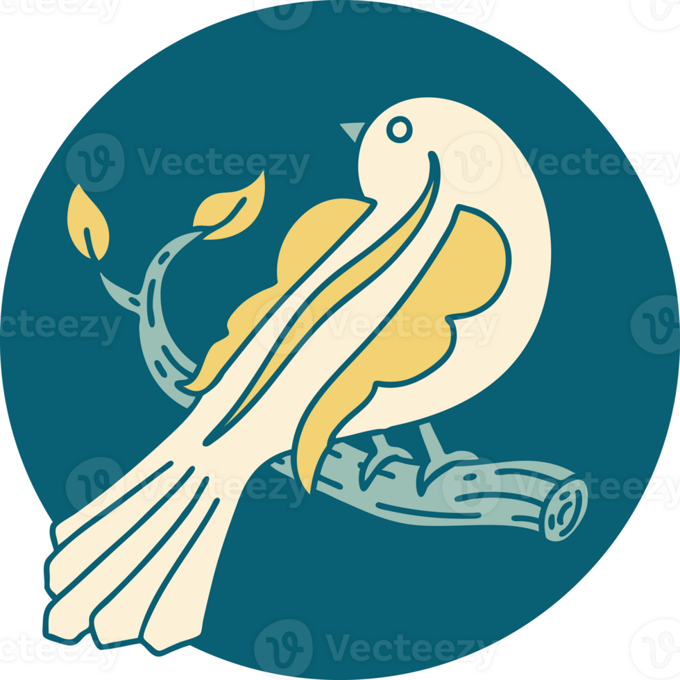 tattoo style icon of a bird on a branch png