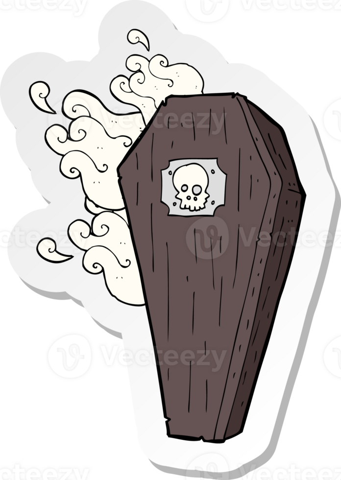 sticker of a spooky cartoon coffin png