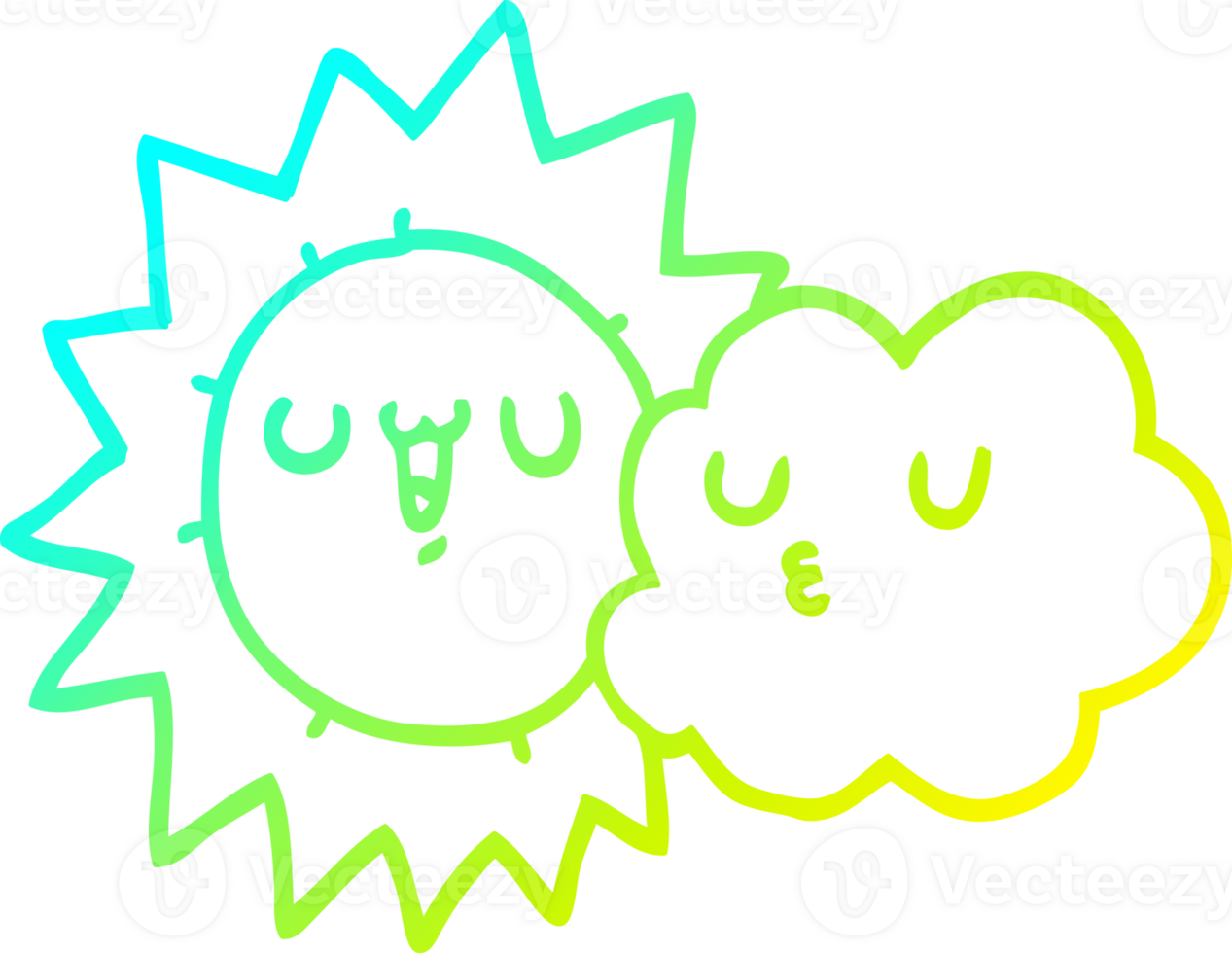 cold gradient line drawing cartoon sun and cloud png