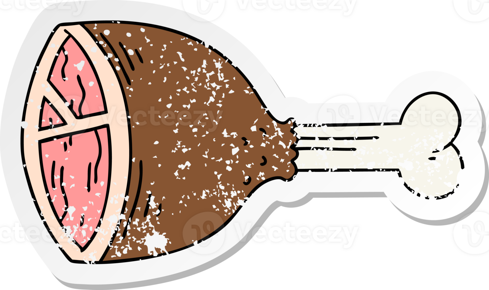 distressed sticker of a quirky hand drawn cartoon meat bone png
