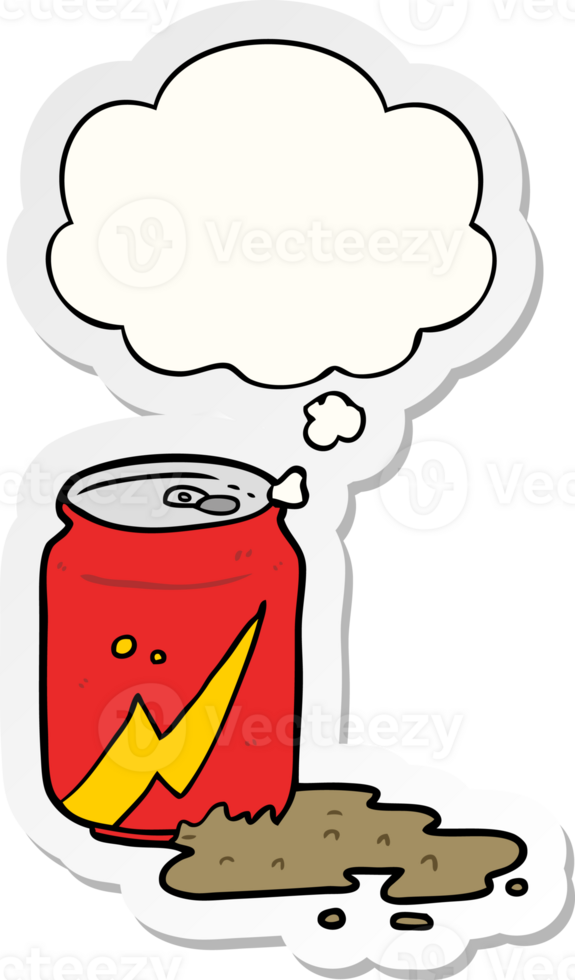 cartoon soda can and thought bubble as a printed sticker png