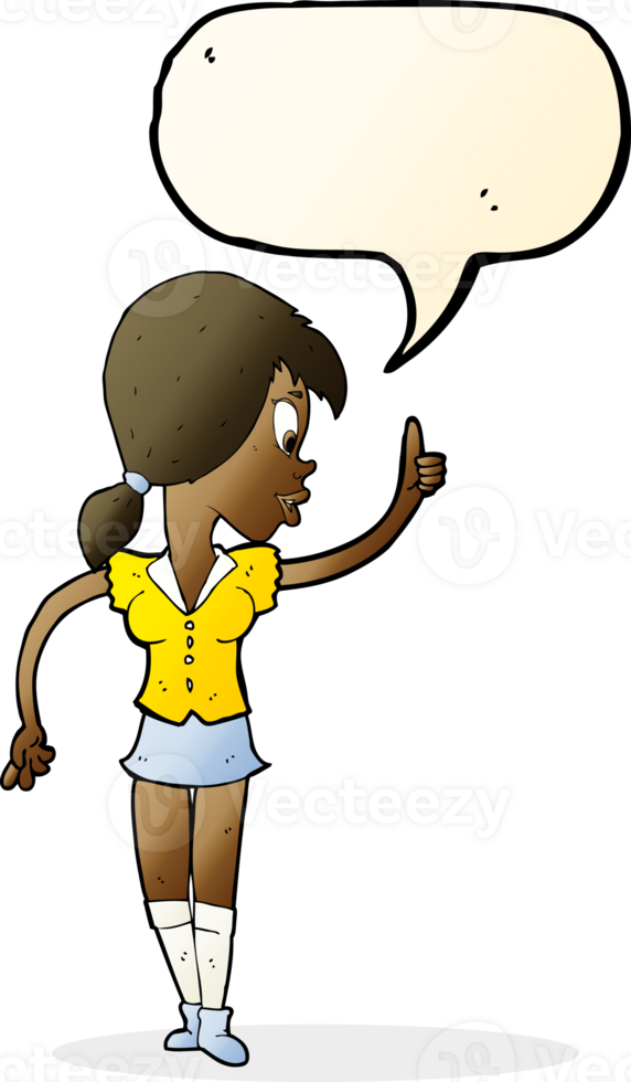 cartoon girl with idea with speech bubble png