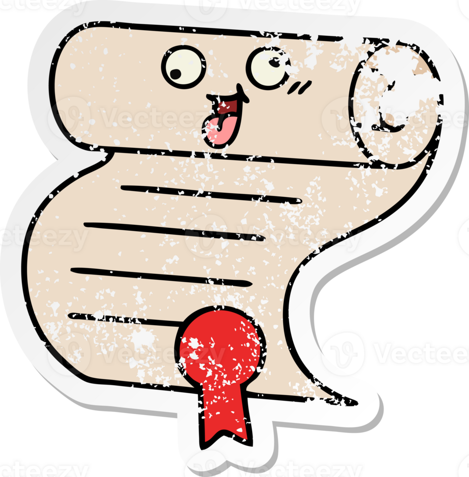 distressed sticker of a cute cartoon contract png