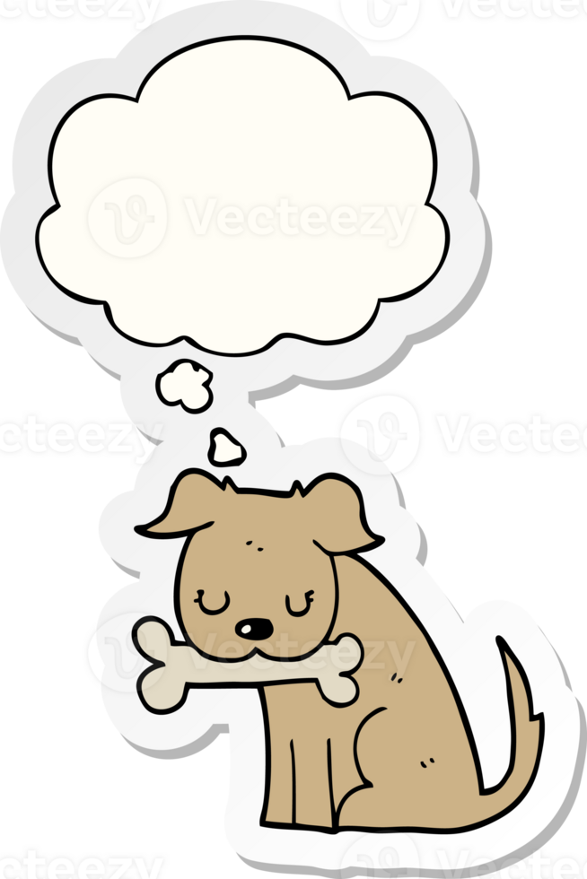 cartoon dog and thought bubble as a printed sticker png