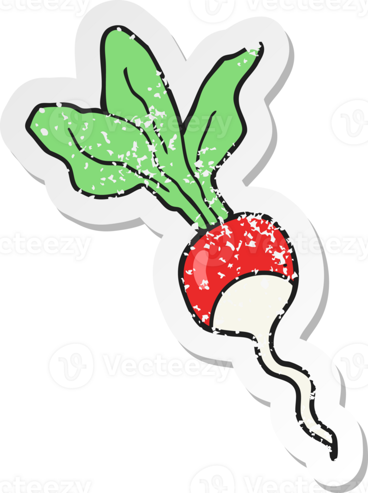 retro distressed sticker of a cartoon radish png