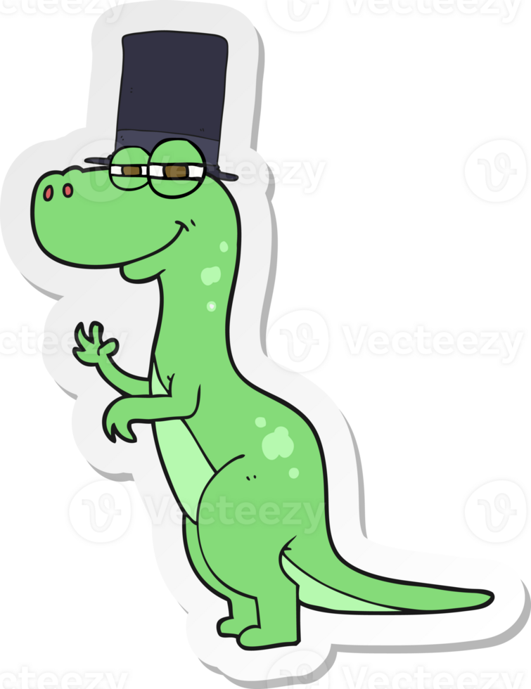 sticker of a cartoon dinosaur wearing top hat png