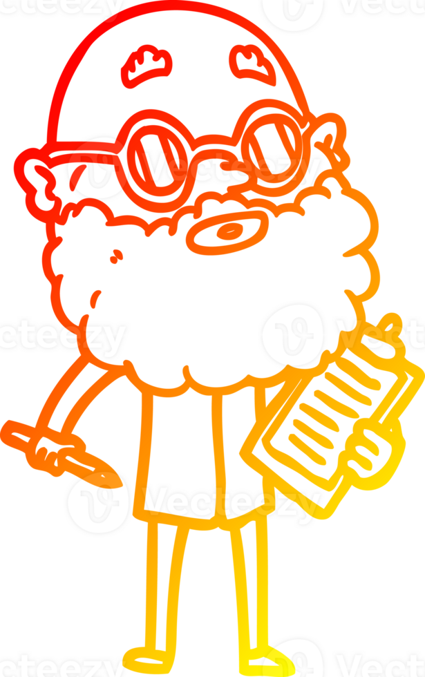 warm gradient line drawing cartoon curious man with beard and sunglasses png