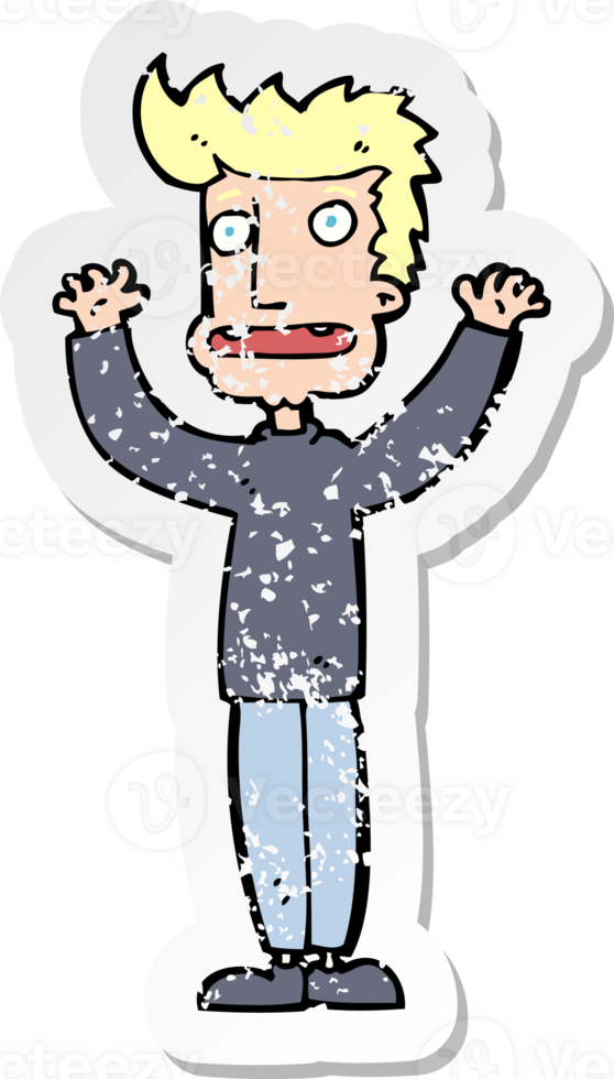 retro distressed sticker of a cartoon stressed man png