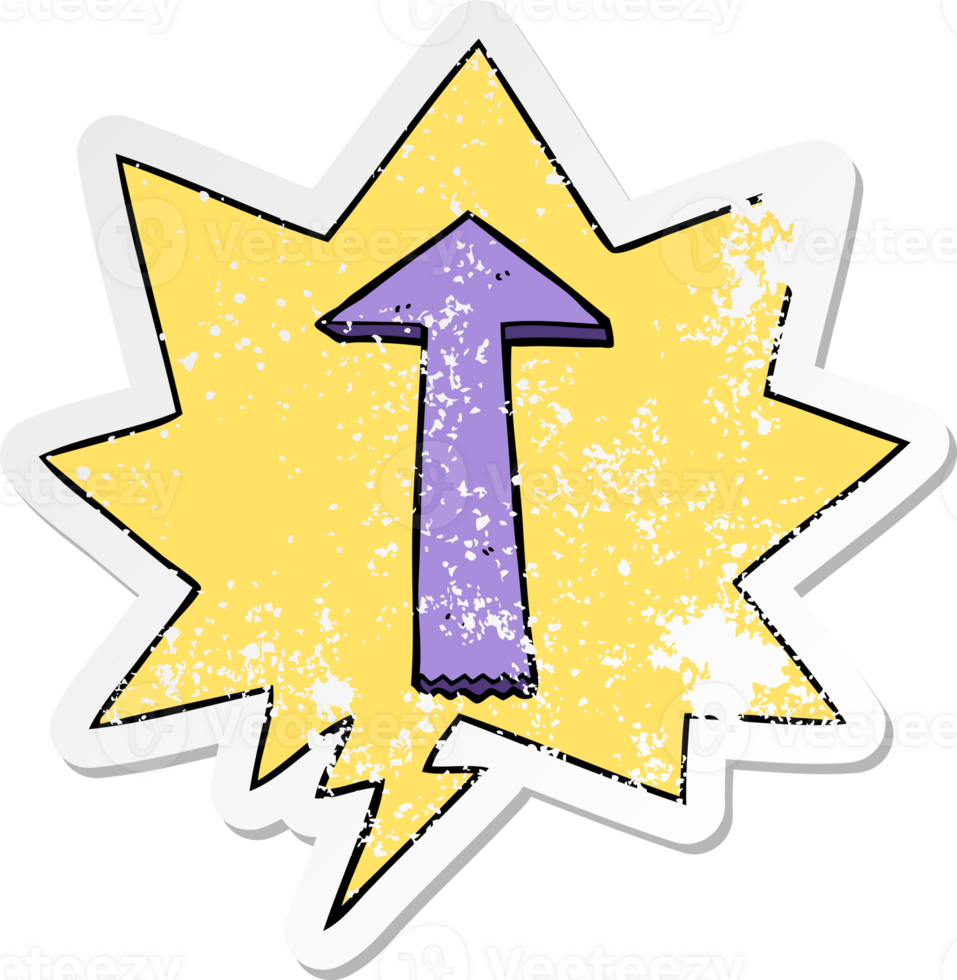 cartoon pointing arrow and speech bubble distressed sticker png